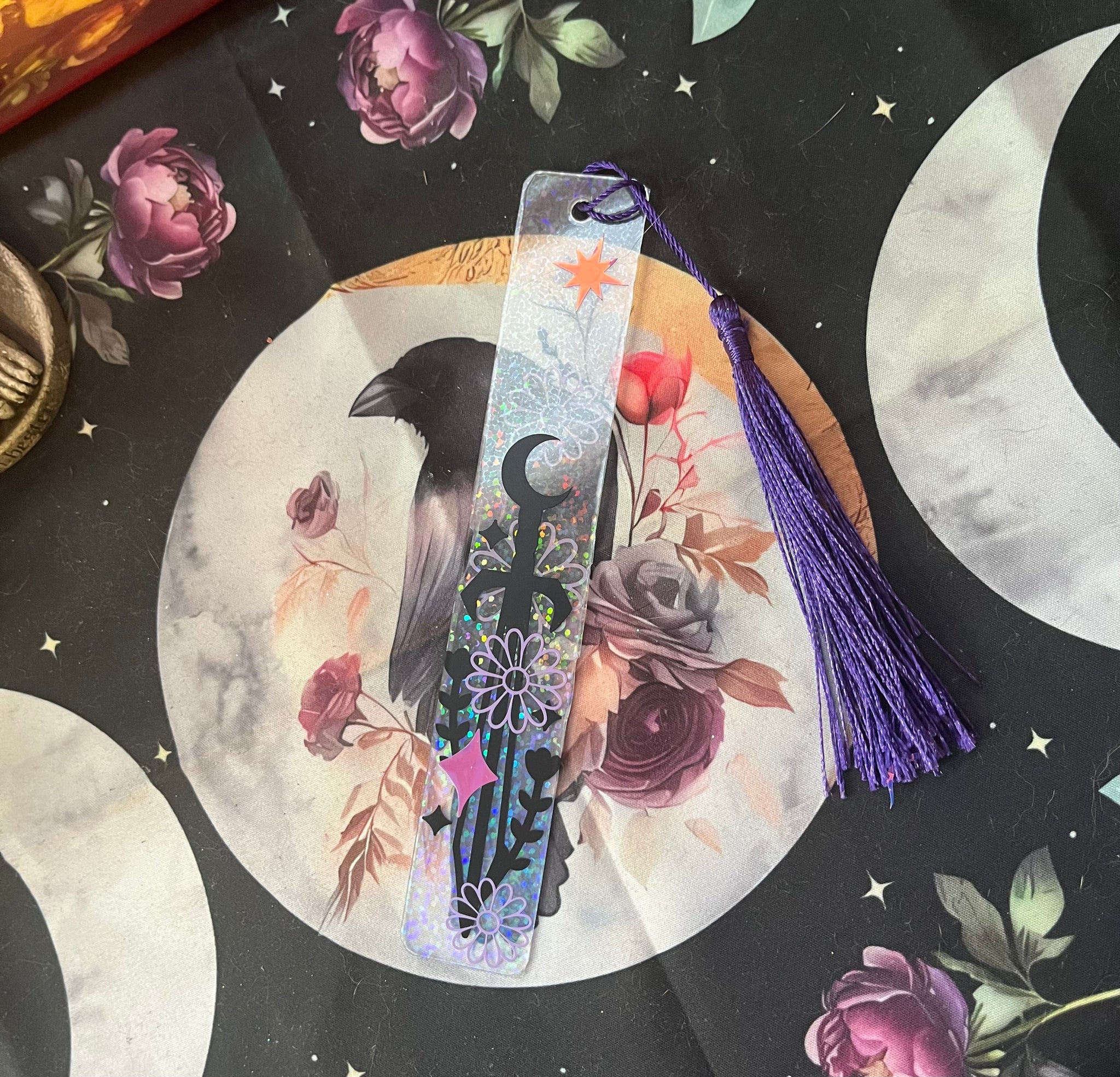 Moon Dagger & Flowers Bookmark