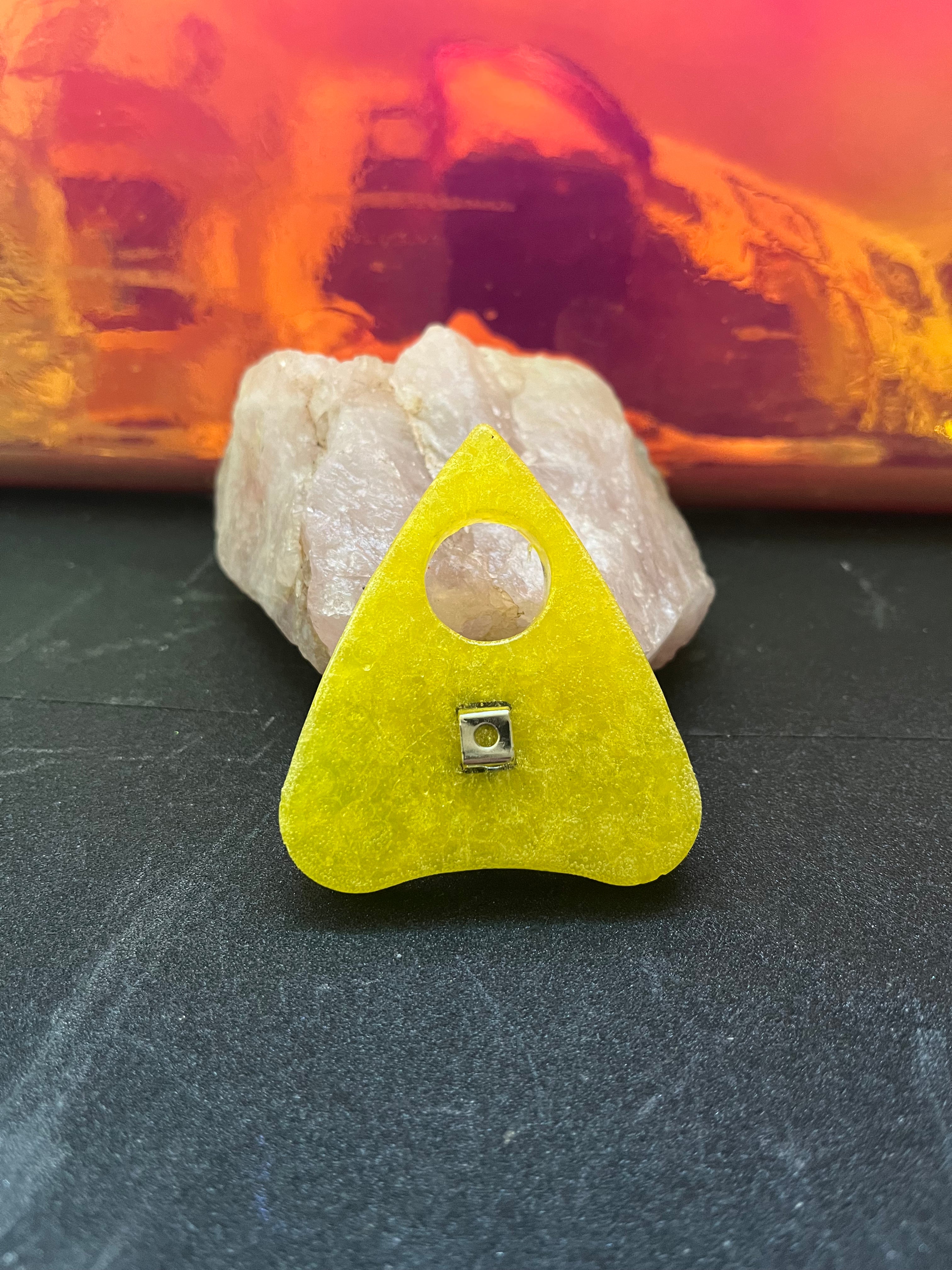 Lemon scented yellow planchette car air freshener with vent clip