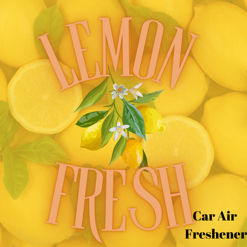 Lemon Fresh CAr Air Freshener Label with  yellow lemonslemons