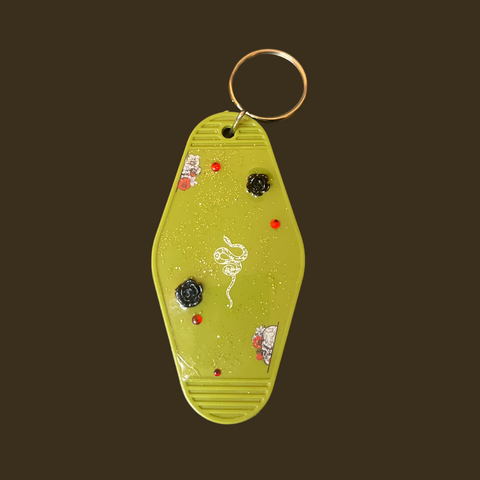 Lime Green Snake & Rose Motel Key Chain