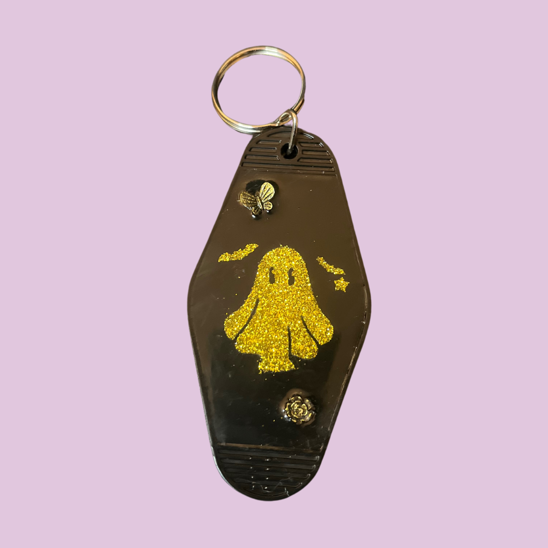 Sparkly Ghost Black Motel Key Chain