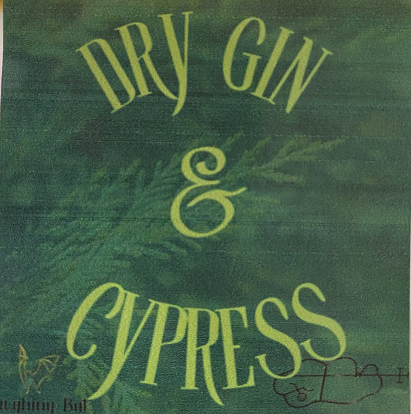 Dry gin and cypress car air freshener label