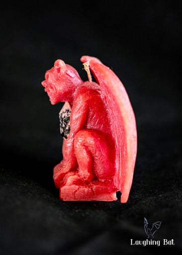 Pink Shimmering Beeswax Gargoyle with double terminated rhodonite crystal 