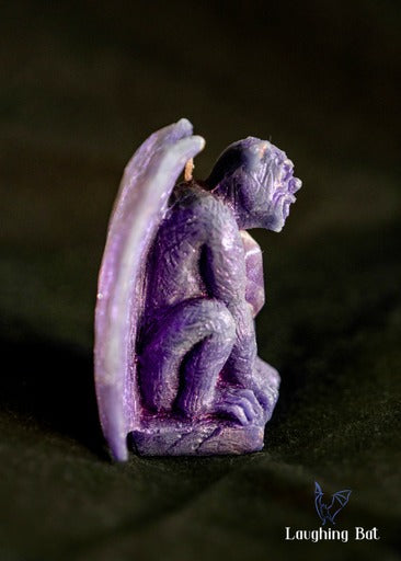 Side View of Purple Shimmering Beeswax Gargoyle with Amethyst crystal