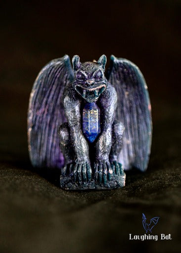 Indigo shimmering beeswax gargoyle with lapis lazuli crystal